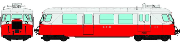 REE Modeles VM-002 - French Billard Railcar CFD N°314, 2 Lights, Red/Cream Era III - ANALOG